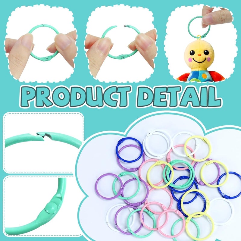 Bercoor 30 PCS Binder Rings 1 1/5 Inch Metal Book Rings for Index Cards Flashcards Rings, Small Loose Leaf Binder Rings Key Rings Notebook Paper Rings for School Office Home, 6 Colors - Image 3